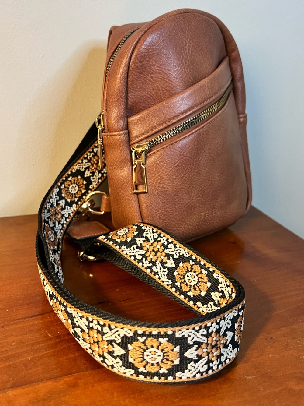 Telena Brown Sling Bag with Guitar Strap